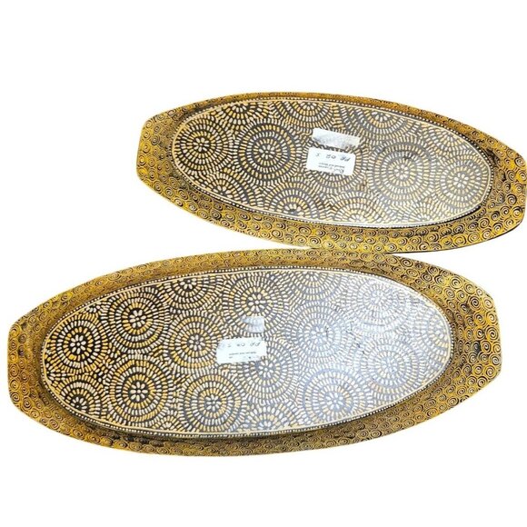 Wooden Trays Handcrafted Oval  With Intricate Batik Design Tribal decor Black - Picture 9 of 10